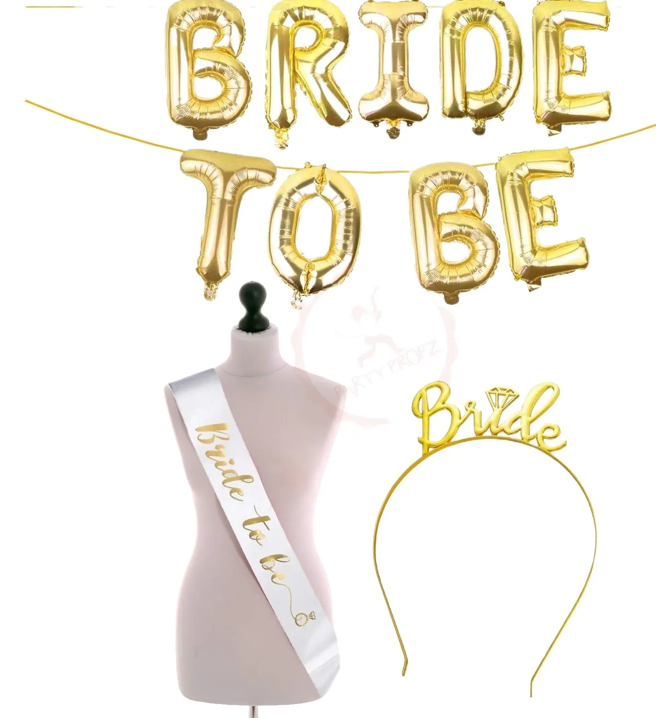 Bride Crown & Bride to Be Sash White & Gold Headpiece for Bachelorette Party